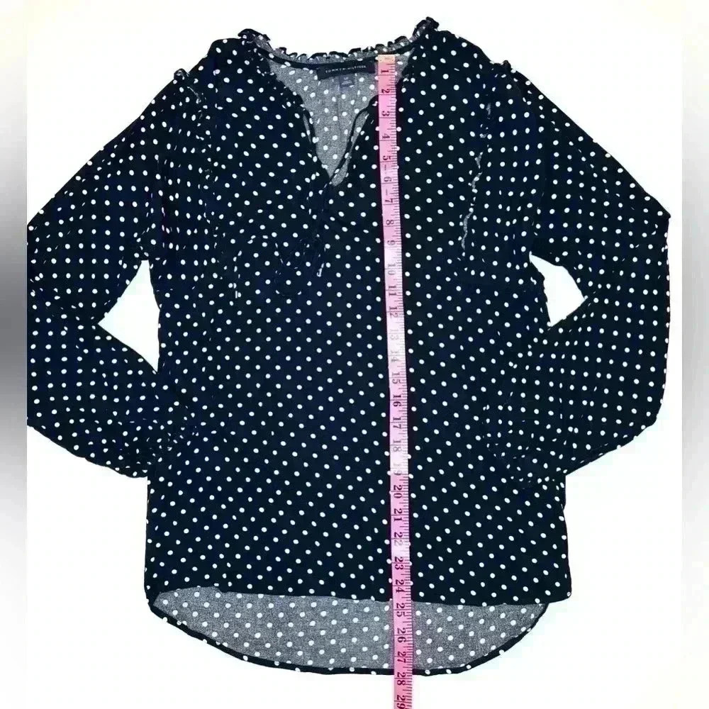 Tommy Hilfiger Womens Polkadot Navy/White Ruffle Blouse Size Small - Picture 7 of 11